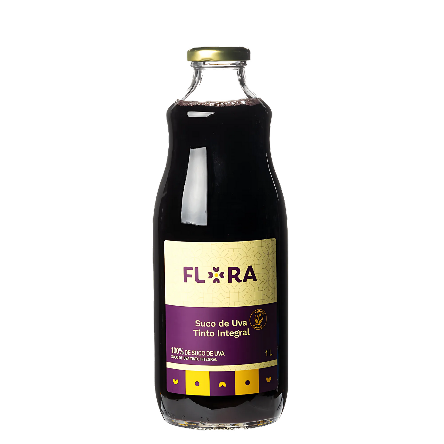 Suco de Uva Integral em copo, destacando a cor tinta escura e a pureza do líquido.