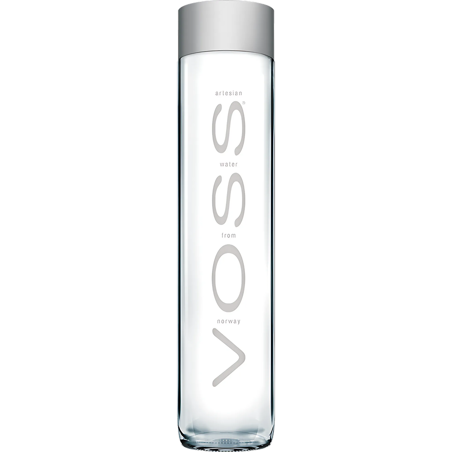Garrafa de Água VOSS Sem Gás 800ml de vidro, design cilíndrico e minimalista.