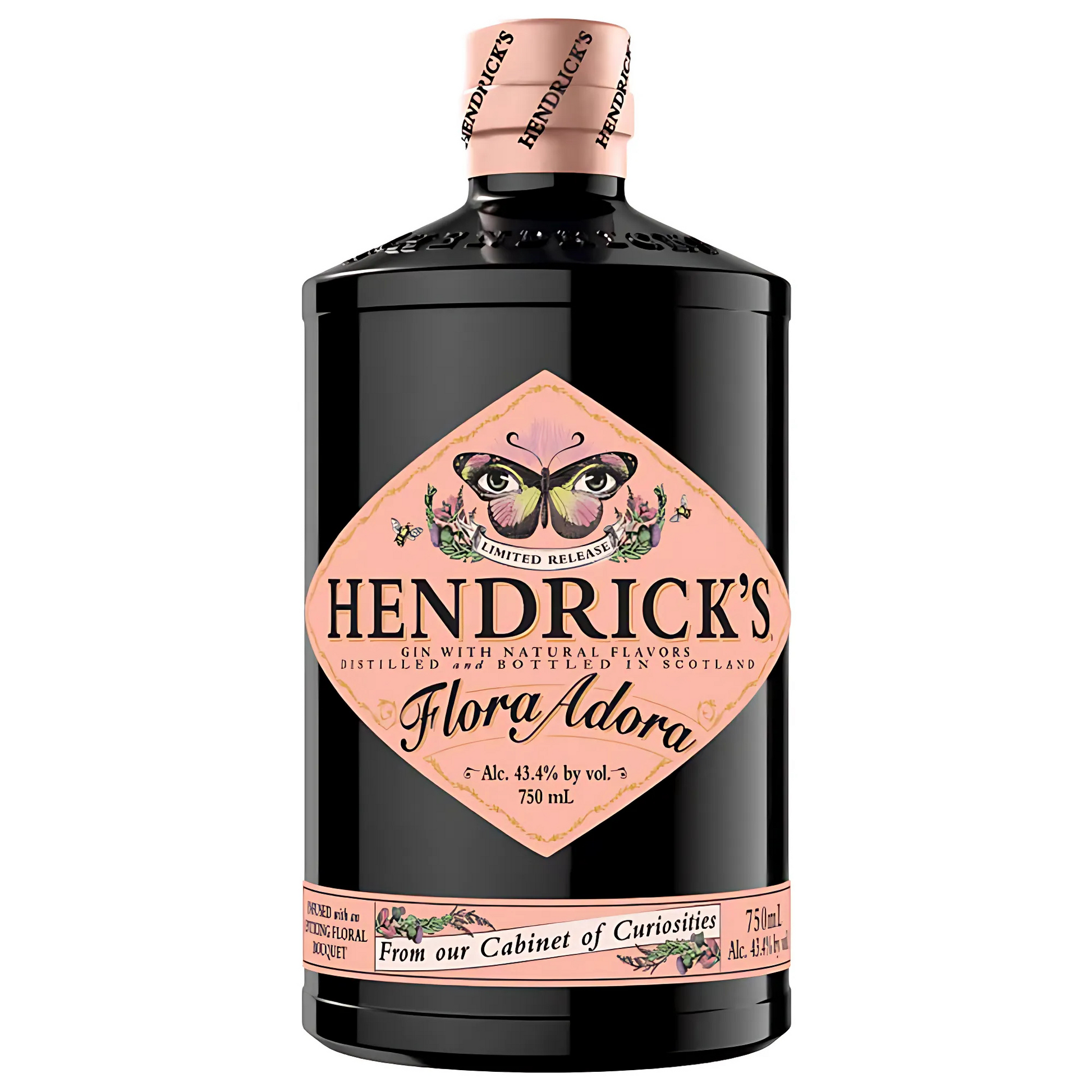 Garrafa do Gin Flora Adora Hendrick's 750ml, Edição Limitada, com rótulo floral.