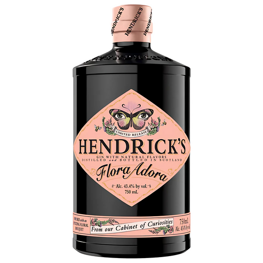 Garrafa do Gin Flora Adora Hendrick's 750ml, Edição Limitada, com rótulo floral.