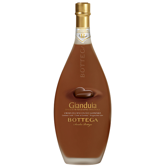 Garrafa do Licor Cremoso Gianduia Bottega de Chocolate e Avelã, 500ml.