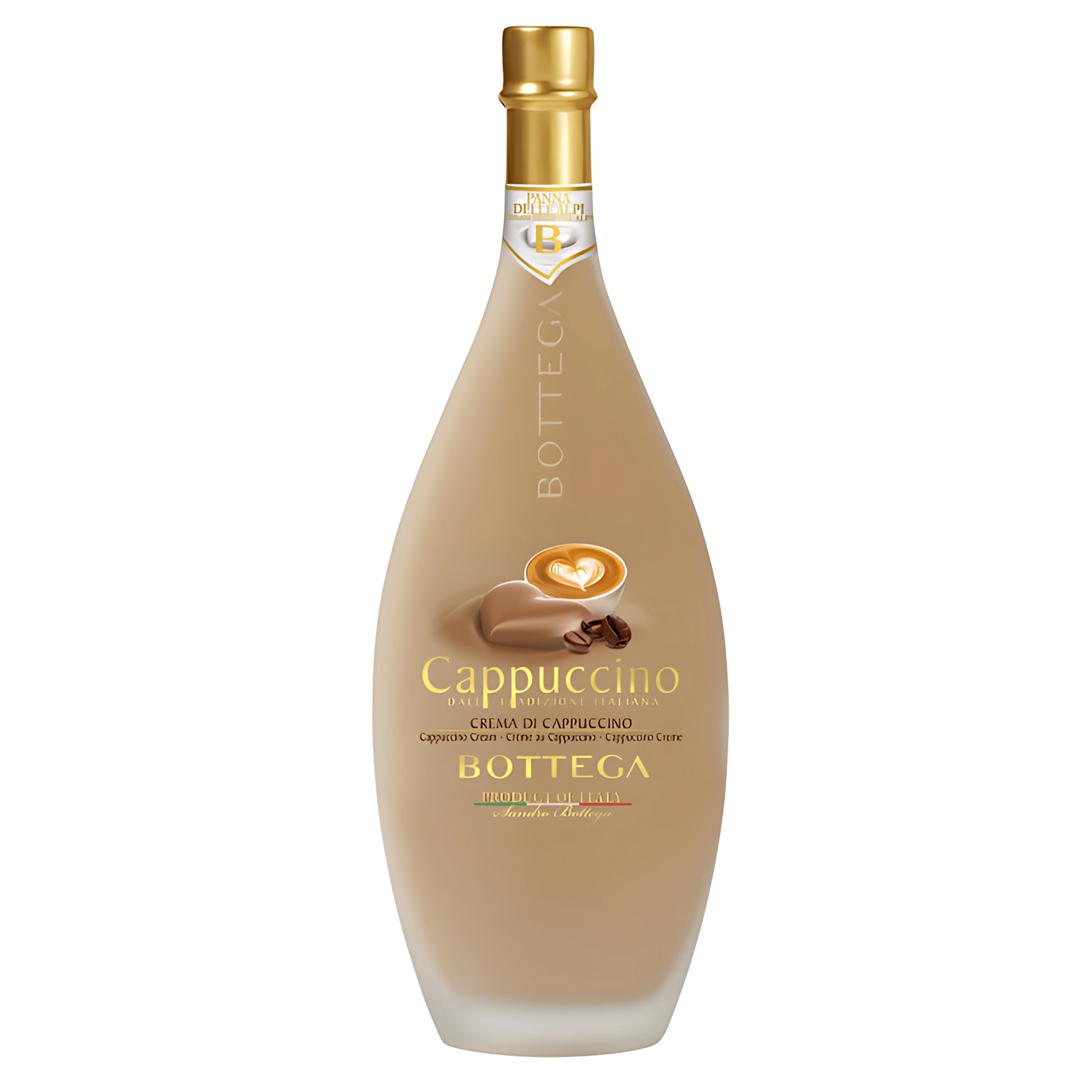 Garrafa do Licor Cremoso Cappuccino Bottega, 500ml, sabor Leite e Café.
