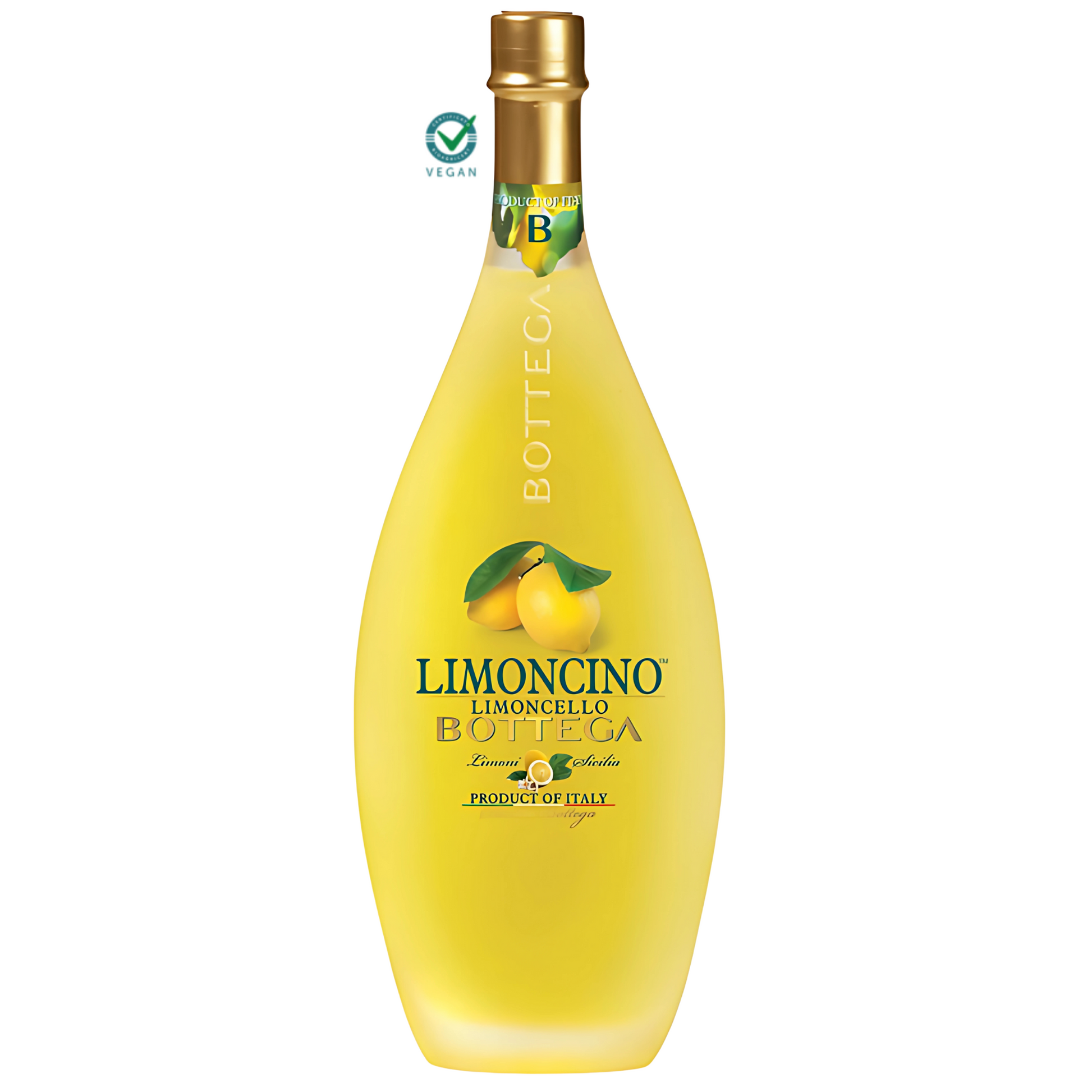 Garrafa do Licor Lemoncino Bottega de Limão, 500ml, com a cor amarela brilhante.