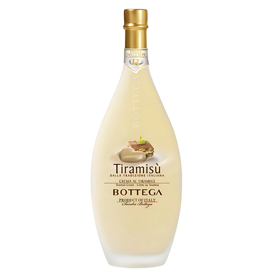 Garrafa do Licor Tiramissú Bottega de Mascarpone, 500ml, inspirado na sobremesa.