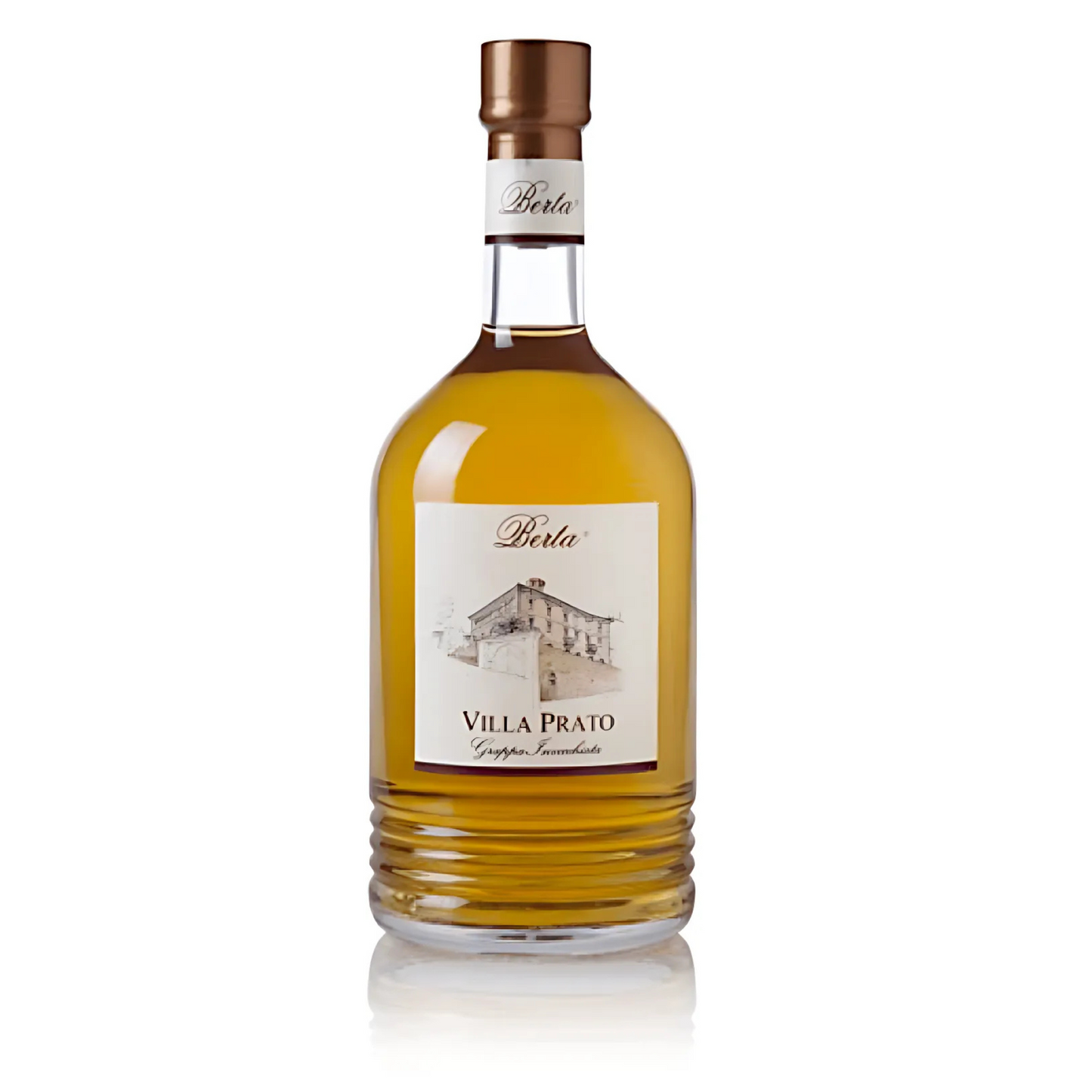 Garrafa da Villa Prato Grappa Invecchiata 1000ml, destacando a cor âmbar do destilado envelhecido.