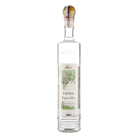 Garrafa da Valdavi Grappa di Moscato 700ml, destilado italiano de bagaço de uva Moscato.