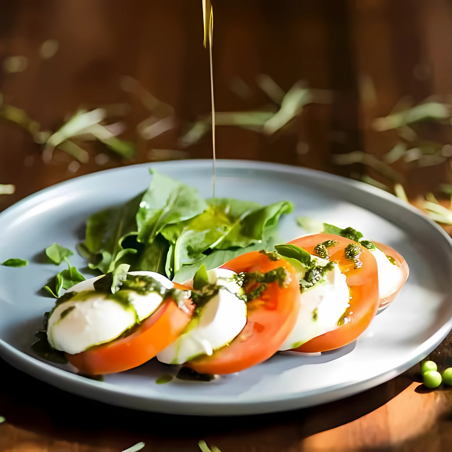 Mussarela de búfala, tomates e rúcula.&nbsp;