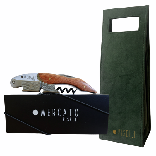 Kit para Vinho Piselli – Abridor de Vinho + Wine Bag em Veludo Verde - Exclusivo