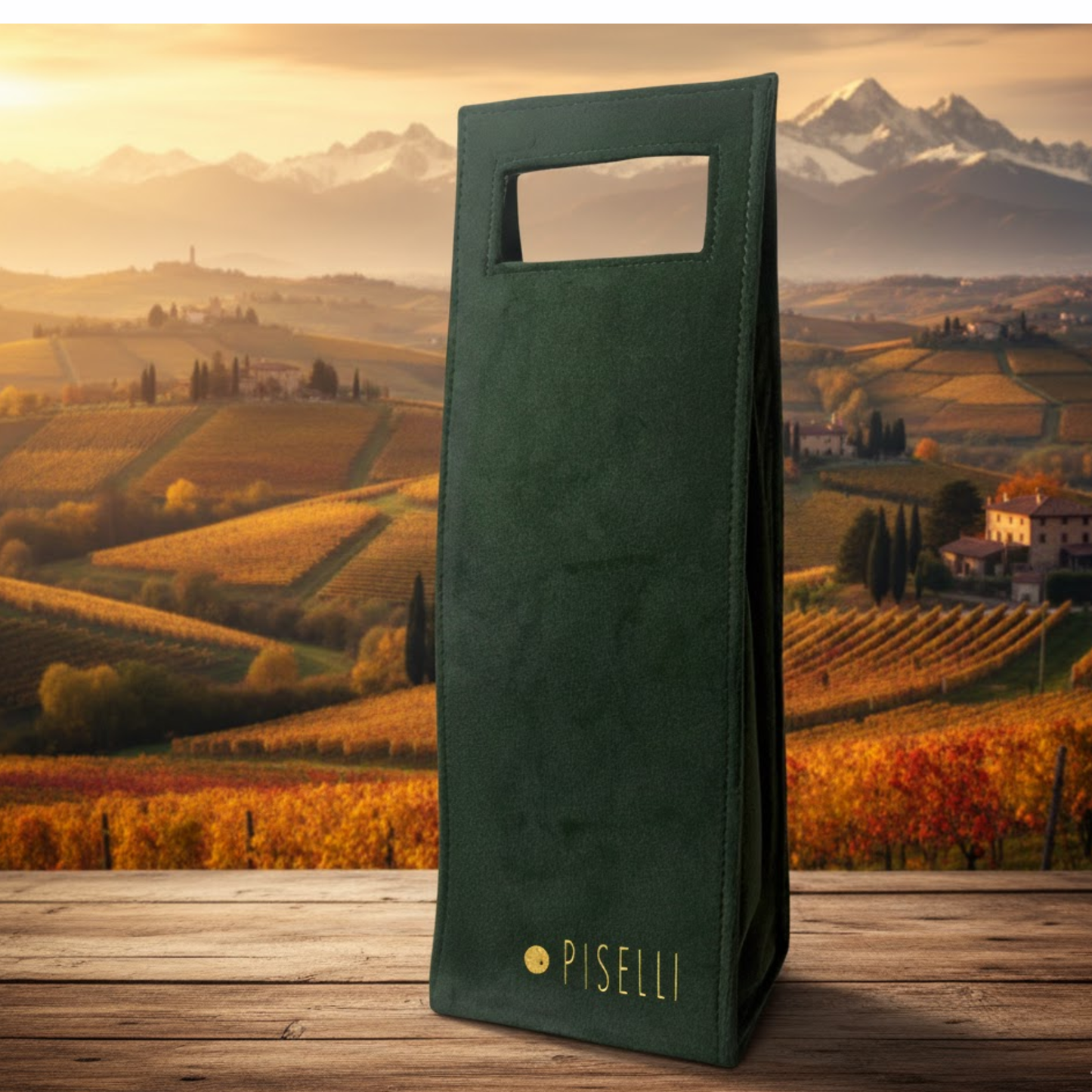 Wine Bag Piselli em Veludo Verde Esmeralda - Para 1 Garrafa