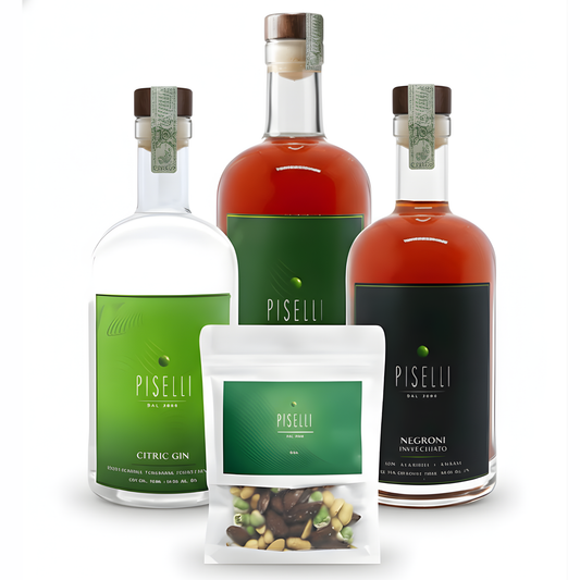 Kit Bebidas Piselli: Aperitivo Voglio, Gin Piselli, Negroni Invecchiato e Nuts Piselli