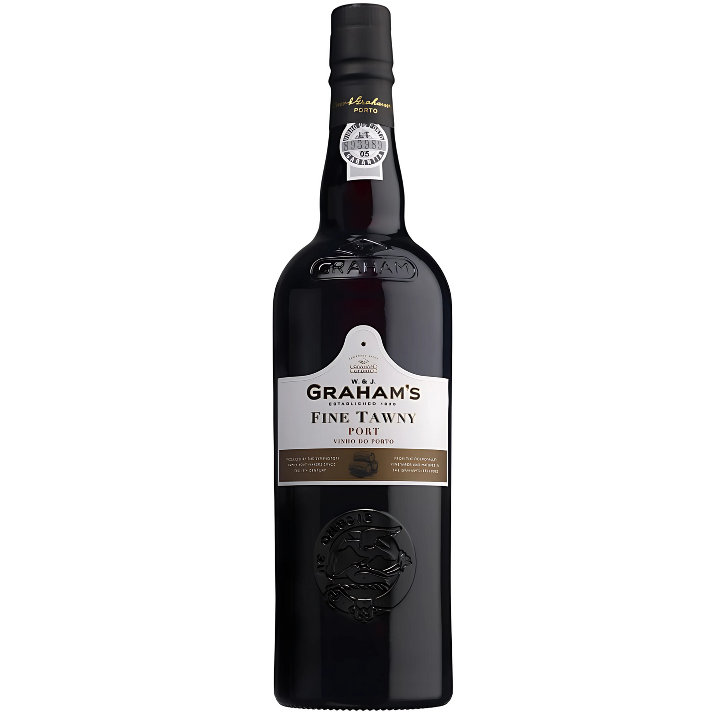 Garrafa de Vinho do Porto Graham's Fine Tawny 750ml, com a cor âmbar clara.
