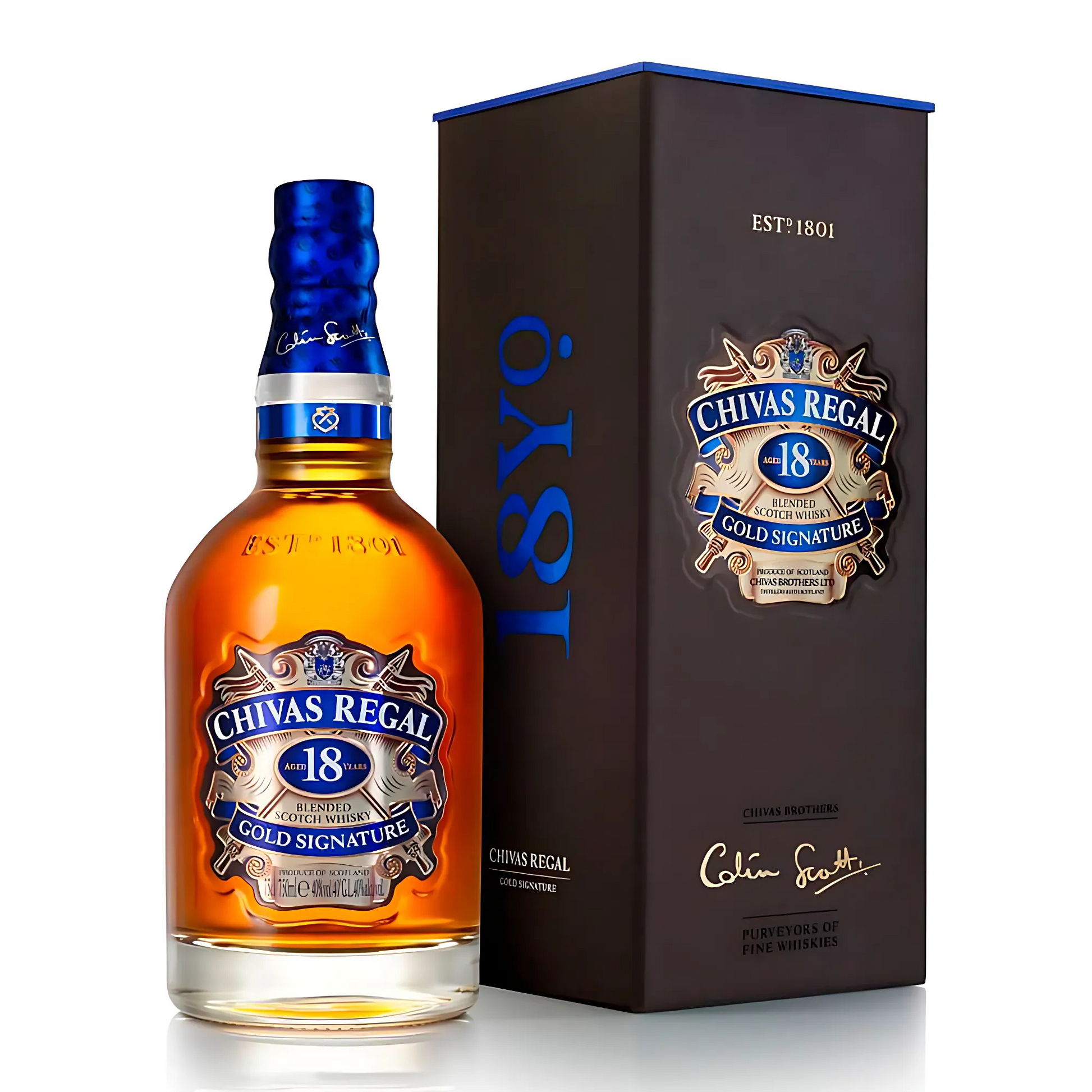 Garrafa do Whisky Chivas Regal 18 Anos 750ml, com embalagem de presente dourada.